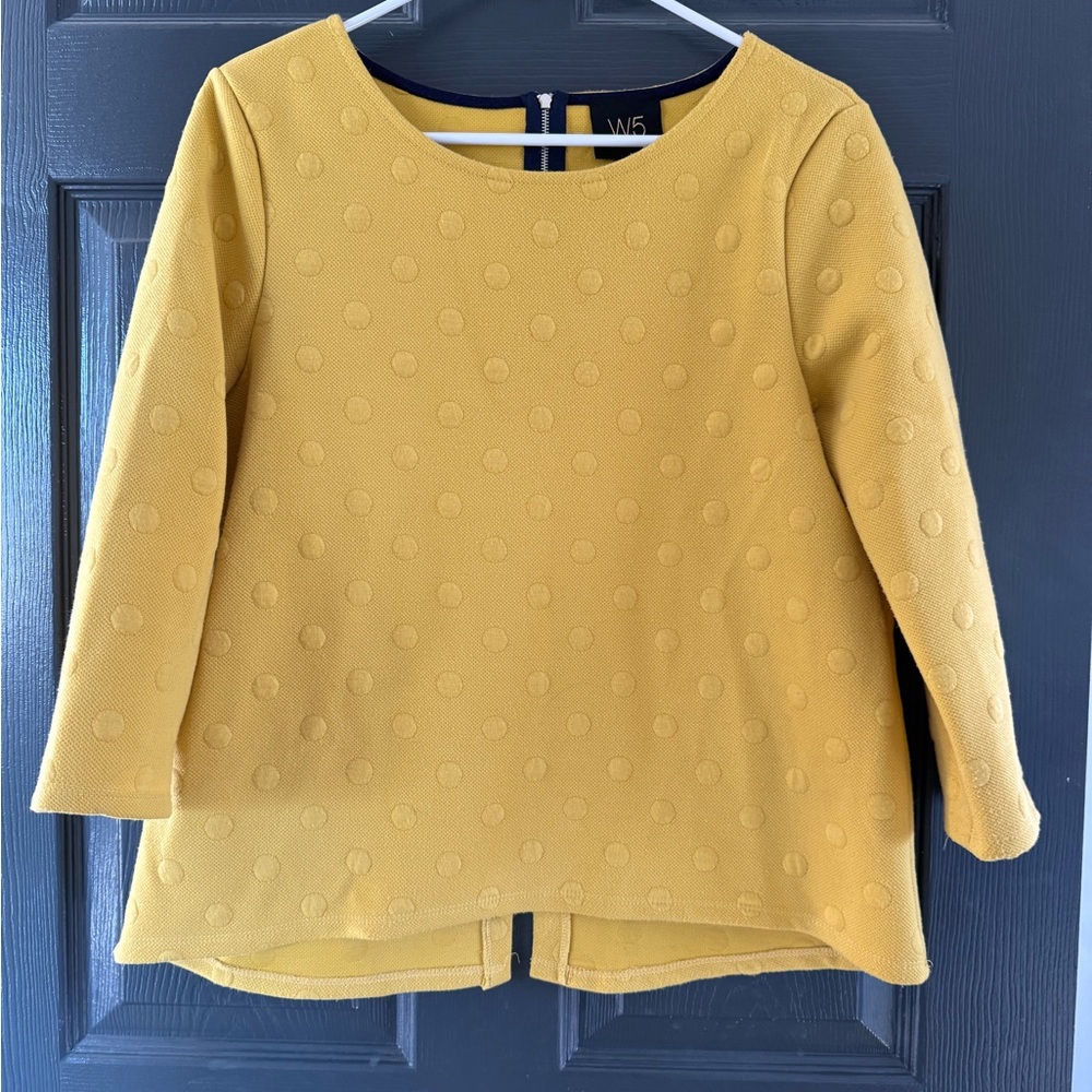 Anthropology W5 Women's Top Mustard Yellow Crew Neck with Zipper Size Medium